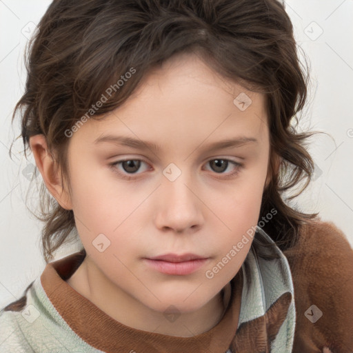 Neutral white child female with medium  brown hair and brown eyes