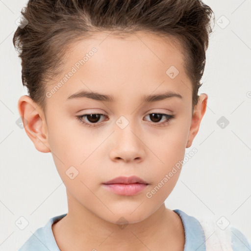 Neutral white child female with short  brown hair and brown eyes