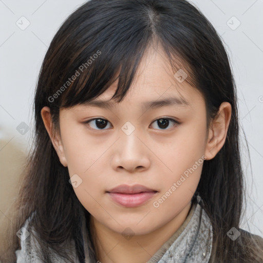 Neutral asian young-adult female with medium  brown hair and brown eyes