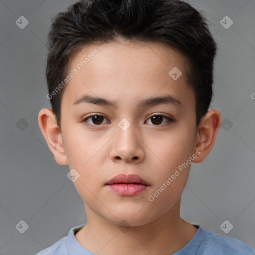 Neutral white child male with short  brown hair and brown eyes