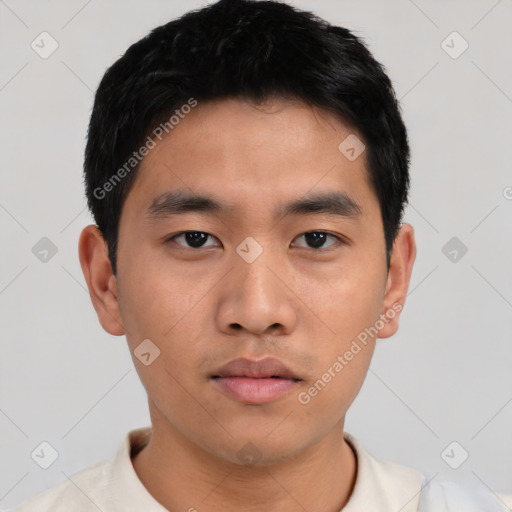 Neutral asian young-adult male with short  black hair and brown eyes