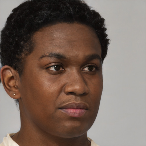 Neutral black young-adult male with short  brown hair and brown eyes
