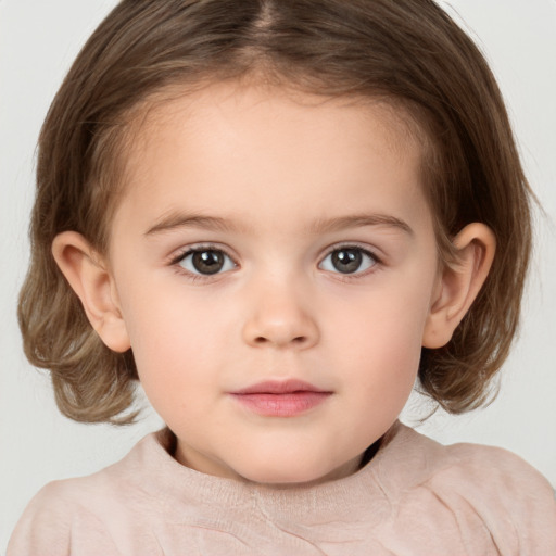 Neutral white child female with medium  brown hair and brown eyes