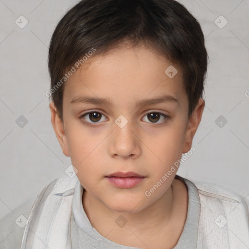 Neutral white child female with short  brown hair and brown eyes