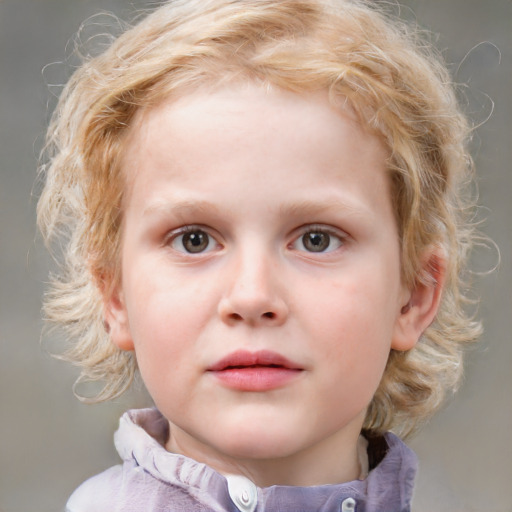 Neutral white child female with medium  brown hair and blue eyes