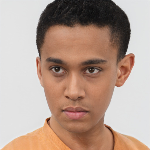 Neutral latino young-adult male with short  brown hair and brown eyes
