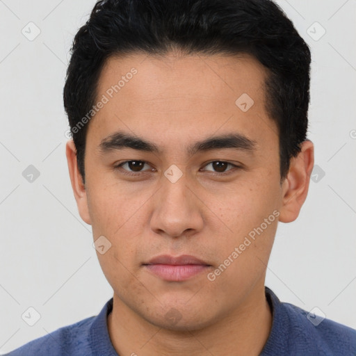 Neutral asian young-adult male with short  black hair and brown eyes