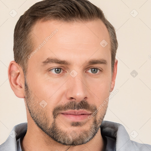 Neutral white adult male with short  brown hair and brown eyes