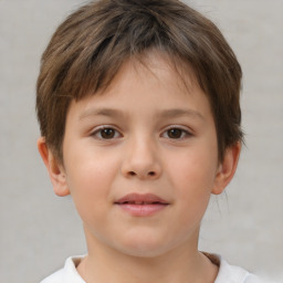 Neutral white child female with short  brown hair and brown eyes