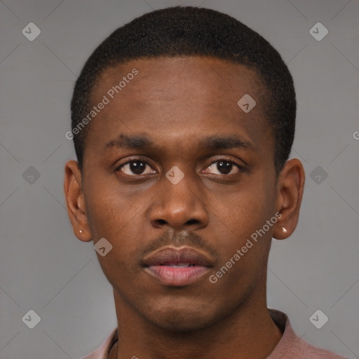 Neutral black young-adult male with short  brown hair and brown eyes