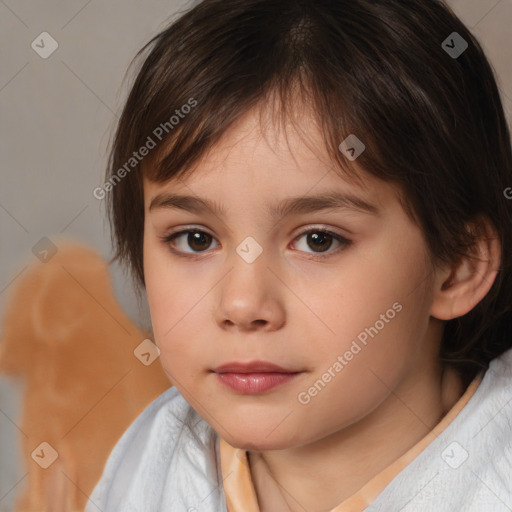 Neutral white child female with medium  brown hair and brown eyes