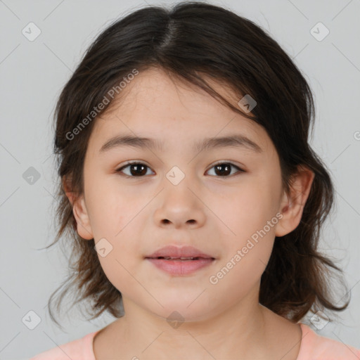 Neutral white child female with medium  brown hair and brown eyes