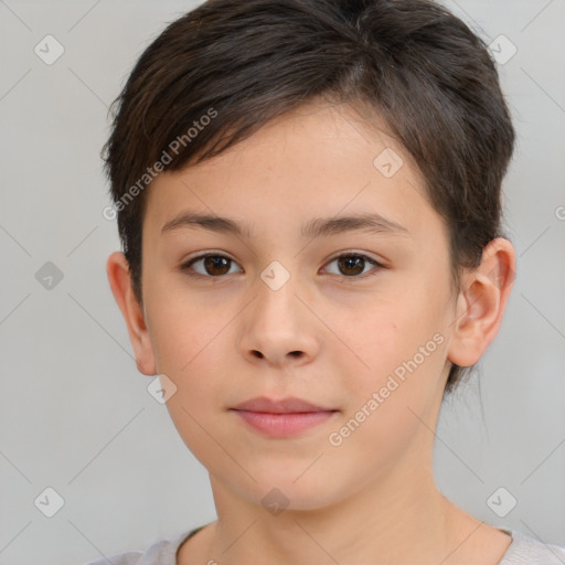 Neutral white child female with short  brown hair and brown eyes