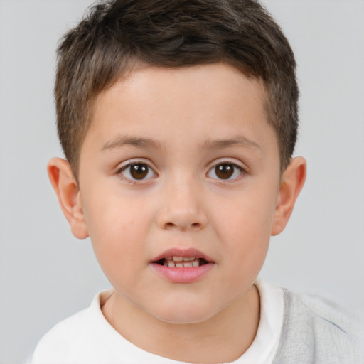 Neutral white child male with short  brown hair and brown eyes