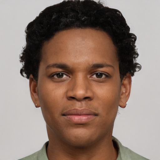 Neutral black young-adult male with short  brown hair and brown eyes