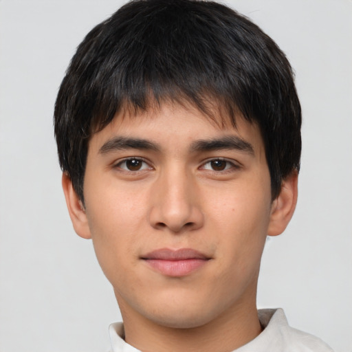 Neutral asian young-adult male with short  brown hair and brown eyes