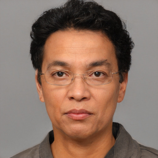Neutral asian adult male with short  black hair and brown eyes