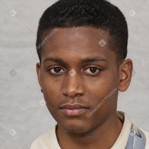 Neutral black young-adult male with short  brown hair and brown eyes