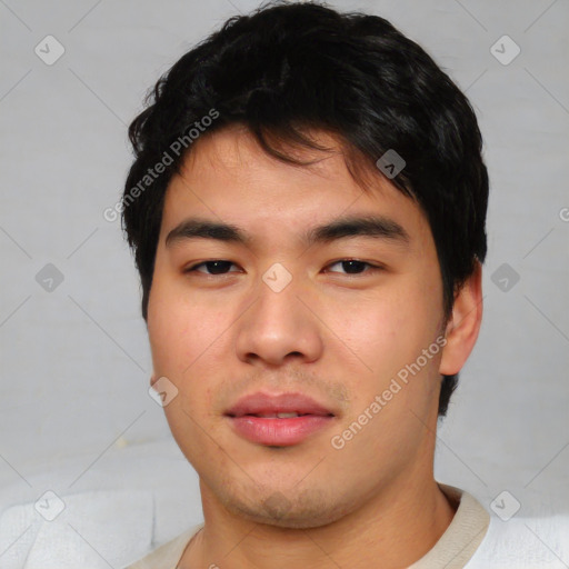 Neutral asian young-adult male with short  brown hair and brown eyes