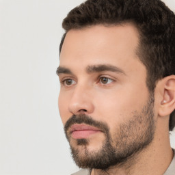 Neutral white young-adult male with short  black hair and brown eyes