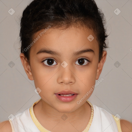 Neutral white child female with short  brown hair and brown eyes