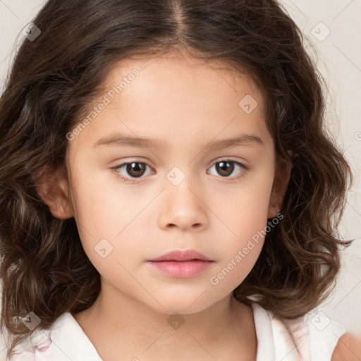 Neutral white child female with medium  brown hair and brown eyes