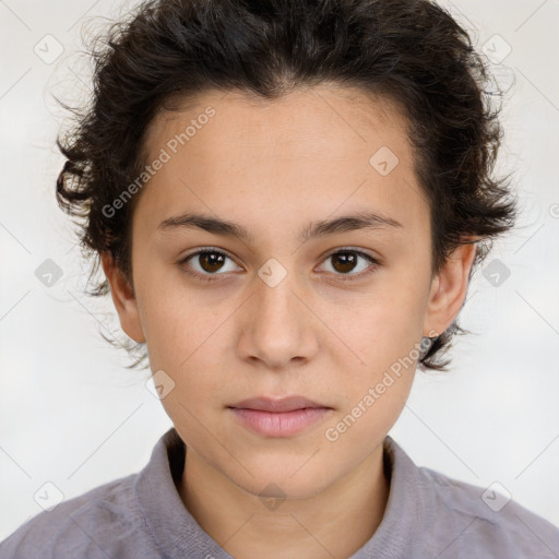 Neutral white young-adult female with short  brown hair and brown eyes