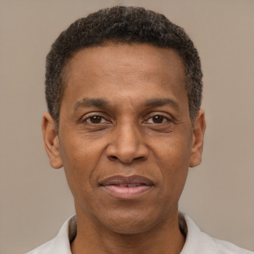 Joyful latino adult male with short  brown hair and brown eyes
