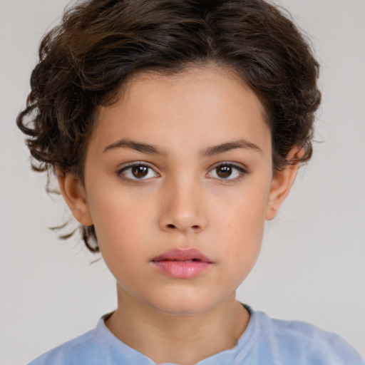 Neutral white child female with short  brown hair and brown eyes