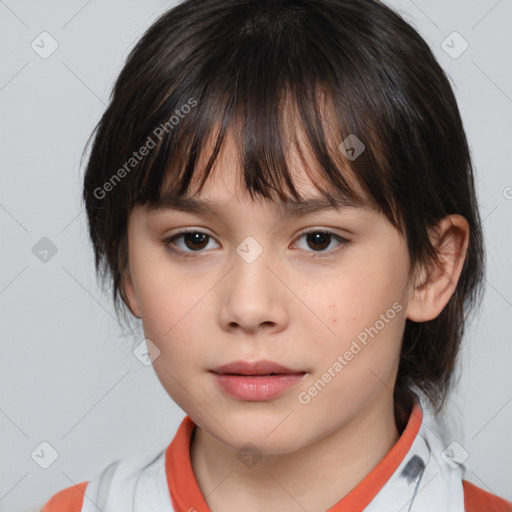 Neutral white child female with medium  brown hair and brown eyes