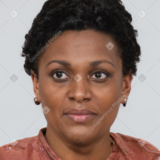 Neutral black young-adult female with short  brown hair and brown eyes