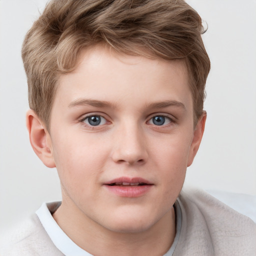 Neutral white child male with short  brown hair and grey eyes