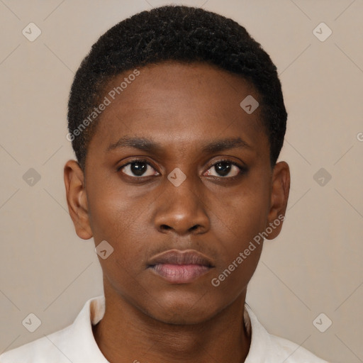 Neutral black young-adult male with short  brown hair and brown eyes