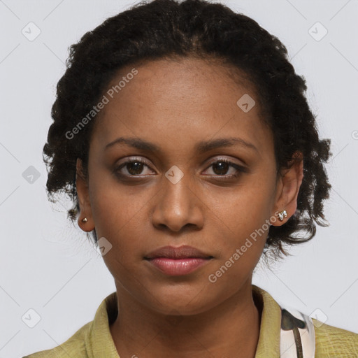 Neutral black young-adult female with short  brown hair and brown eyes