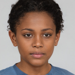 Neutral black young-adult female with short  brown hair and brown eyes