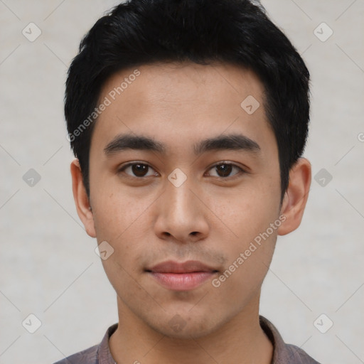 Neutral asian young-adult male with short  black hair and brown eyes