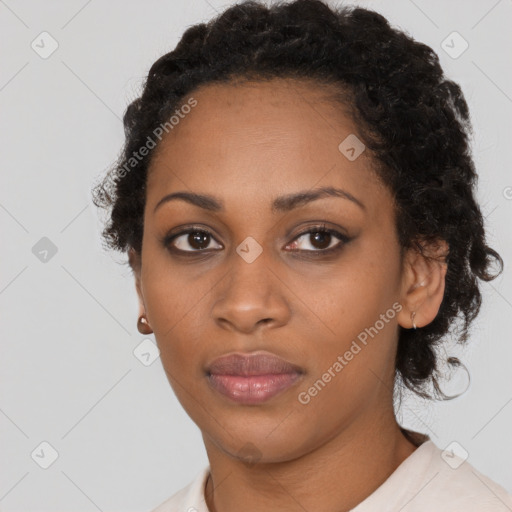 Neutral black young-adult female with short  black hair and brown eyes