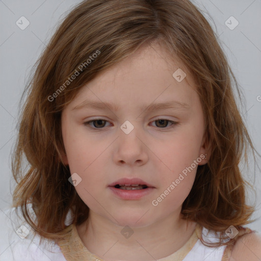 Neutral white child female with medium  brown hair and brown eyes