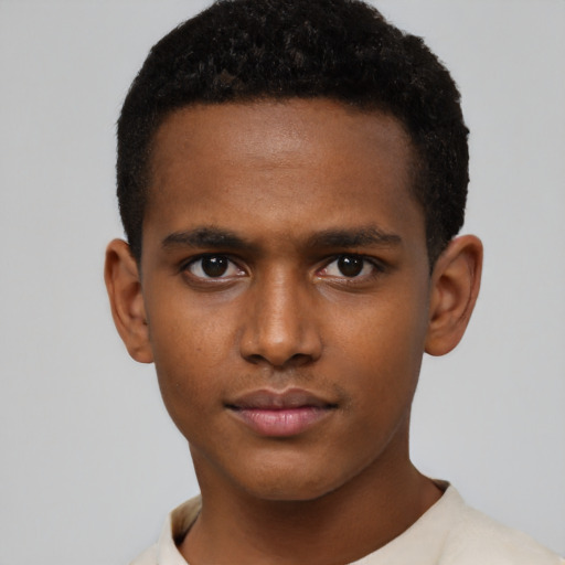 Neutral black young-adult male with short  brown hair and brown eyes