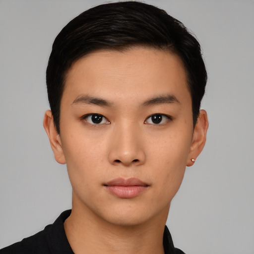 Neutral asian young-adult male with short  black hair and brown eyes