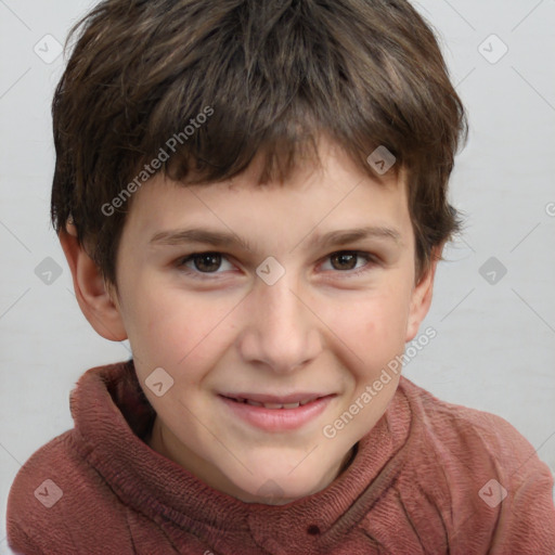 Joyful white child male with short  brown hair and brown eyes