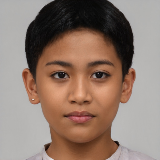 Neutral asian child female with short  brown hair and brown eyes