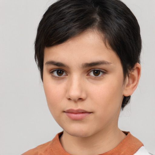 Neutral white young-adult female with short  brown hair and brown eyes