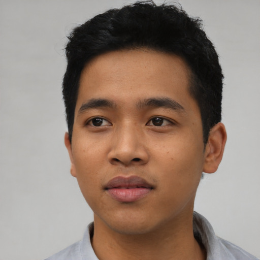 Neutral asian young-adult male with short  black hair and brown eyes