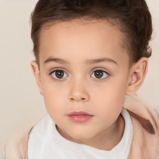 Neutral white child female with short  brown hair and brown eyes