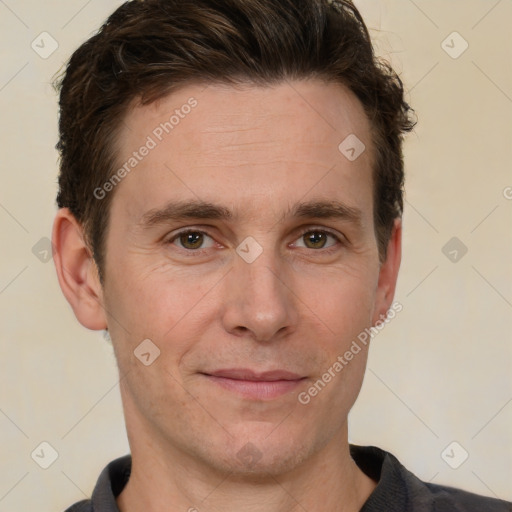 Neutral white adult male with short  brown hair and brown eyes