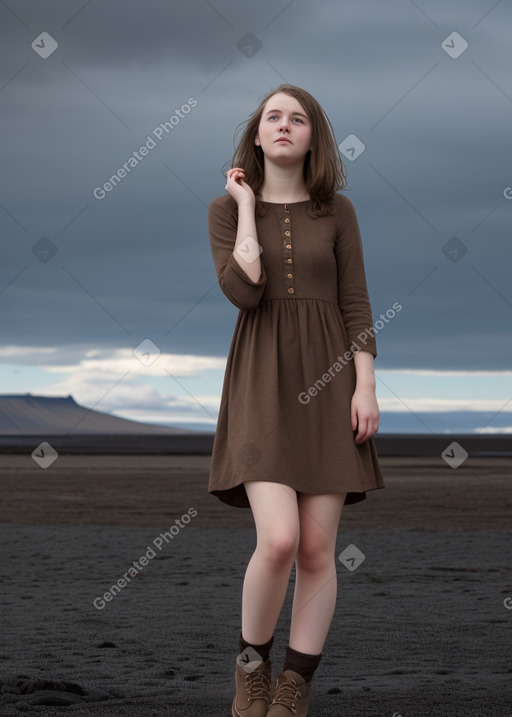 Icelandic young adult female with  brown hair