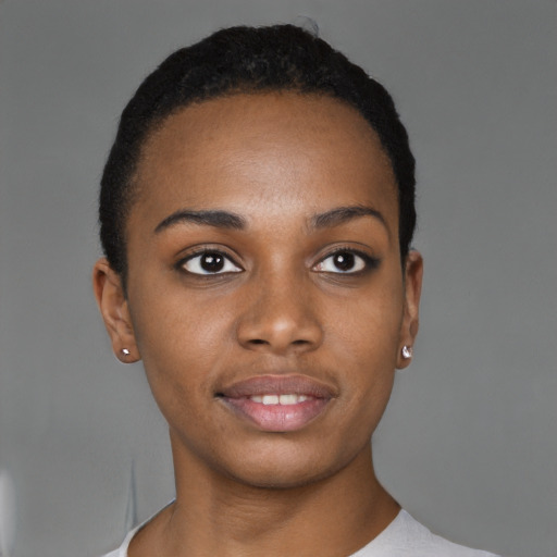 Neutral black young-adult female with short  brown hair and brown eyes