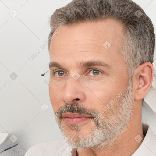 Neutral white adult male with short  brown hair and brown eyes