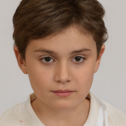 Neutral white child female with short  brown hair and brown eyes